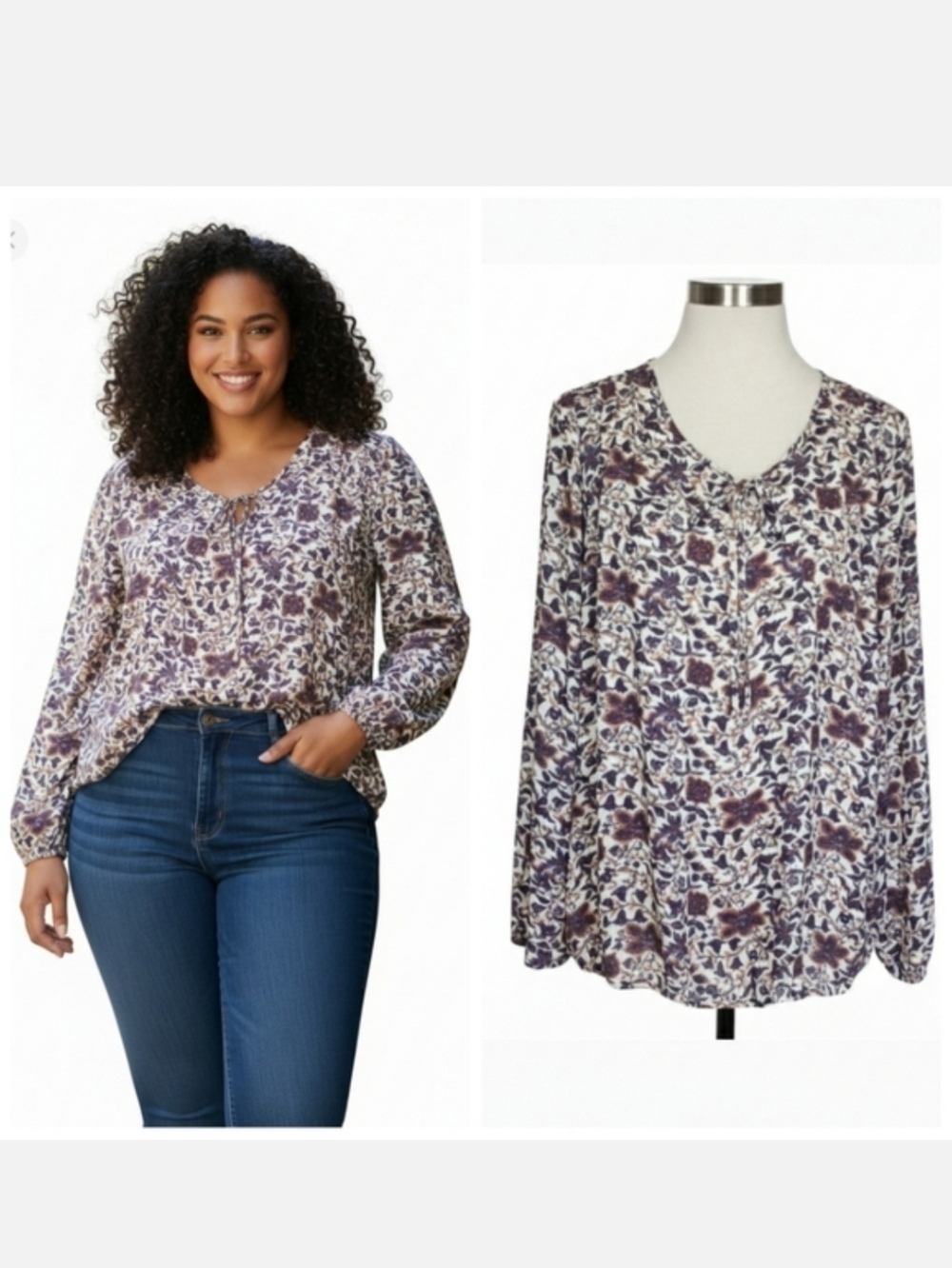Dress Barn plus size white floral peasant blouse Women's plus size 1X